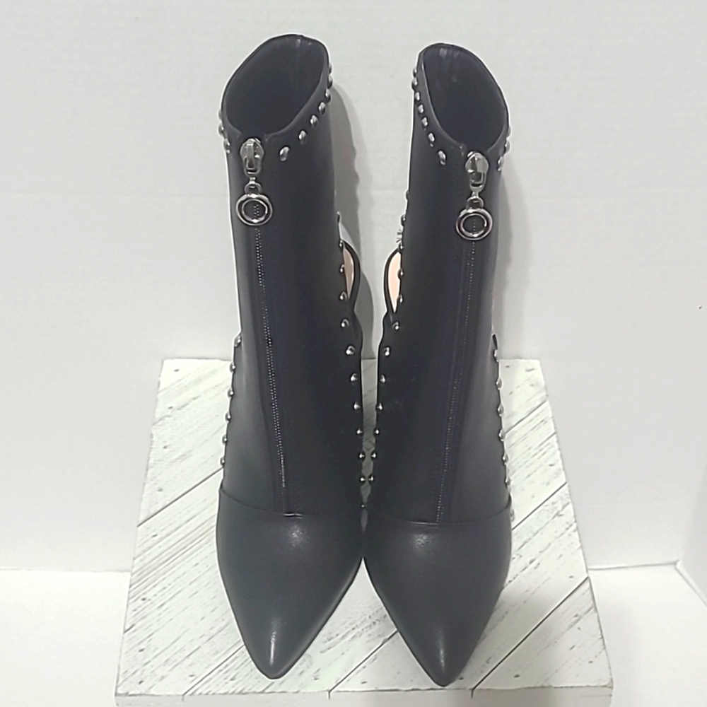 Wild Diva Black and Silver Studded Hi Block Open Heel Bootie Size 8.5